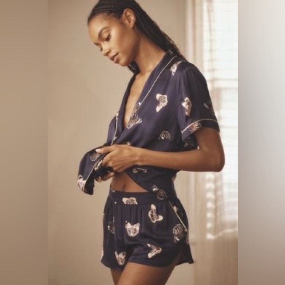 Anthropologie The Lyrebird silky pajama set in Navy